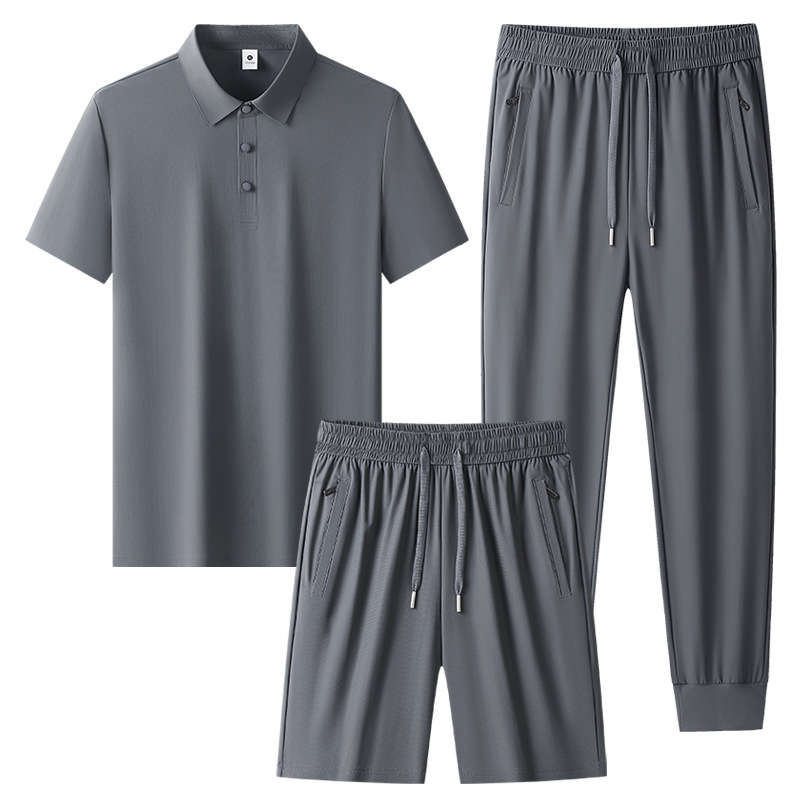 Transfronterizos más grandes set de mediana edad hombre hielo rápido set de secado de verano polo camiseta de tres piezas set de ropa deportiva para correr image 15