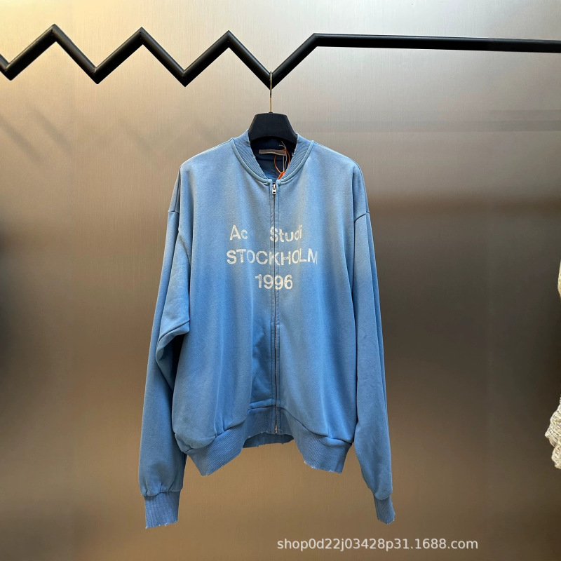 High-end AC brand 26 Fall/Winter new model distressed spray-painted 1996 logo baseball collar jacket, worn-out loose-fitting coat High-end AC brand 26 Fall/Winter new model distressed spray-painted 1996 logo baseball collar jacket, worn-out loose-fitting coat