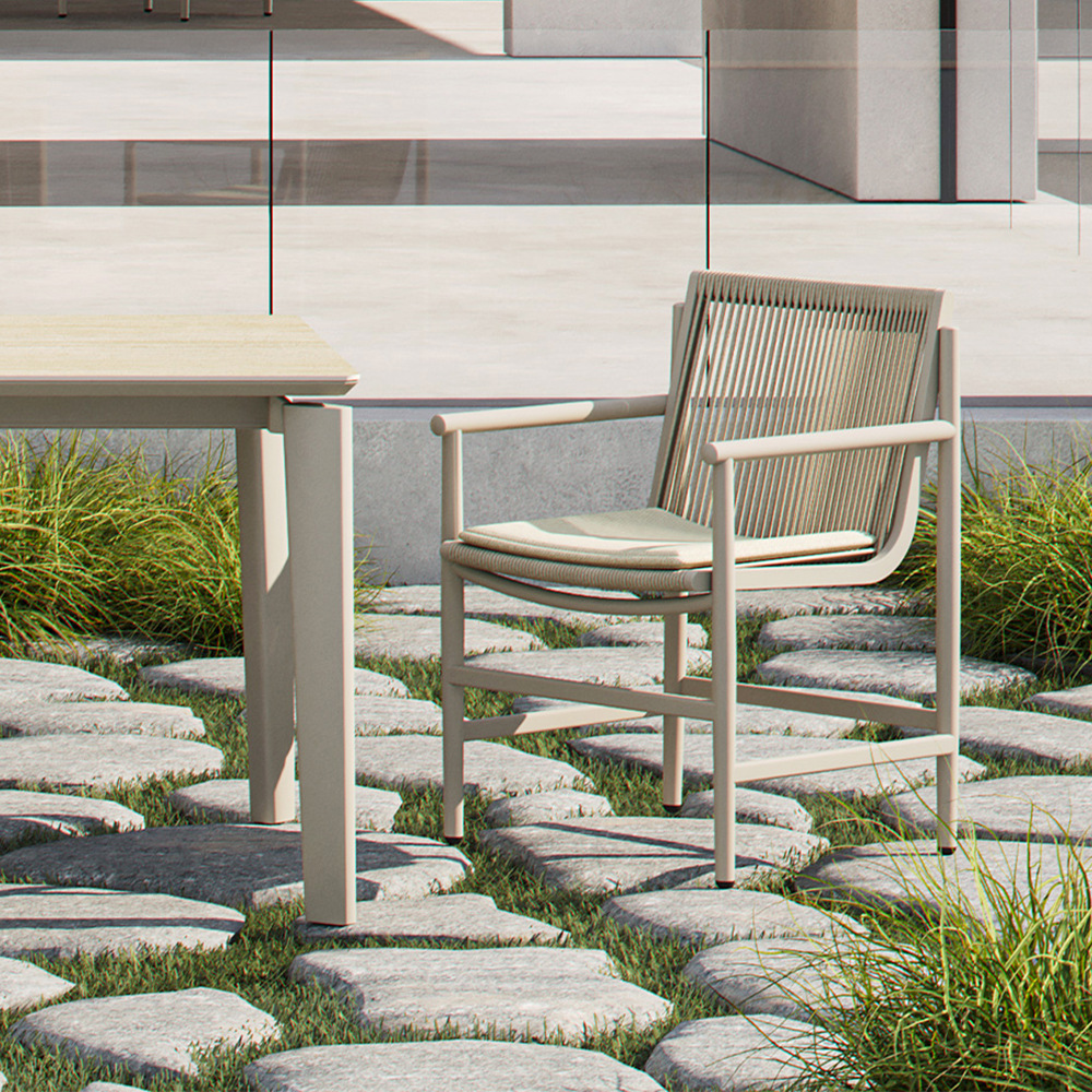 Ocio al aire libre mesa y silla de caña combinación patio villa balcón jardín impermeable solar restaurante al aire libre muebles de teca
