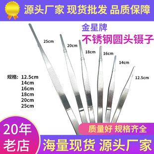 Factory spot stainless steel round head Venus tweezers 25cm12.5 tweezers aquatic grass catching scorpion tool thickened tweezers