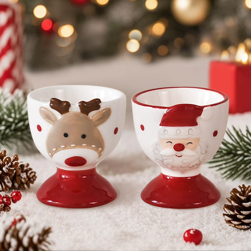 Taza de huevo de cerámica creativa de huevo de estilo nórdico de costura Santa Claus pequeña taza de vino encantadora taza de huevo de alce de alto valor facial