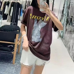 2025夏の新商品ファッション百合猫アルファベットプリントカジュアル半袖tシャツ上着女性MBE2TEE040