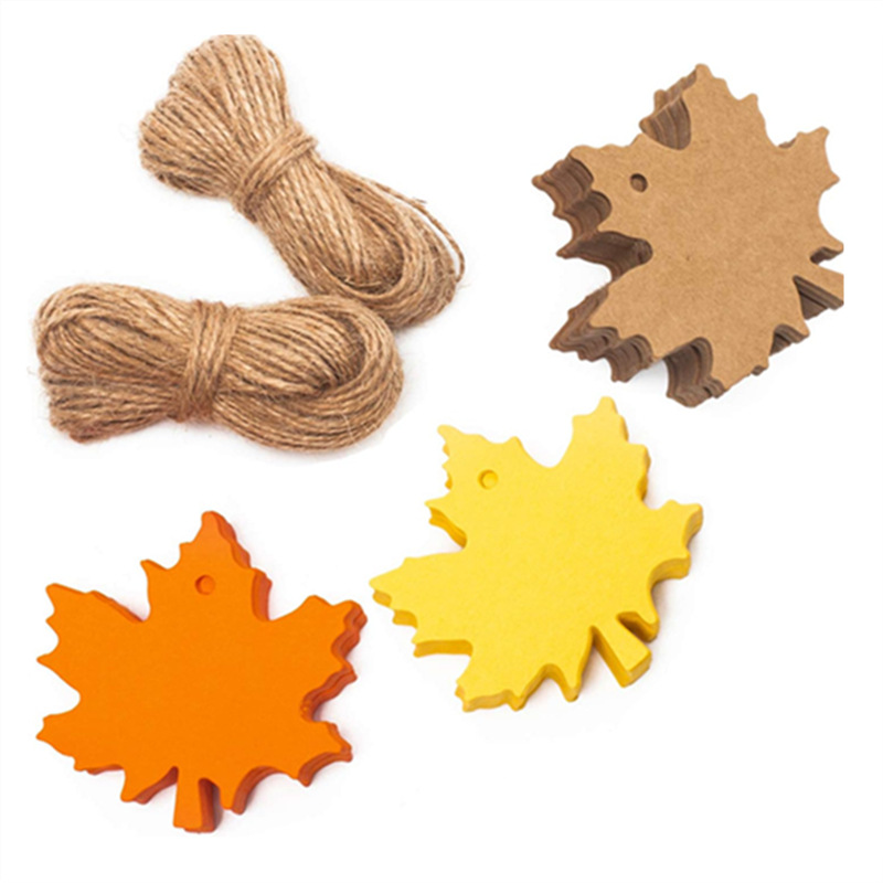 Maple Leaf Autumn Cowhide Tag Hanging Card Thanksgiving Wedding Decoration Blank Message Handmade DIY Label
