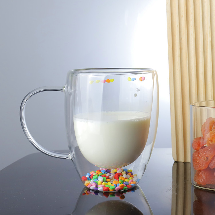 Sala de estar de vidrio transparente taza de beber en forma de huevo con mango de vidrio de borosilicato hogar móvil Amor de doble capa taza