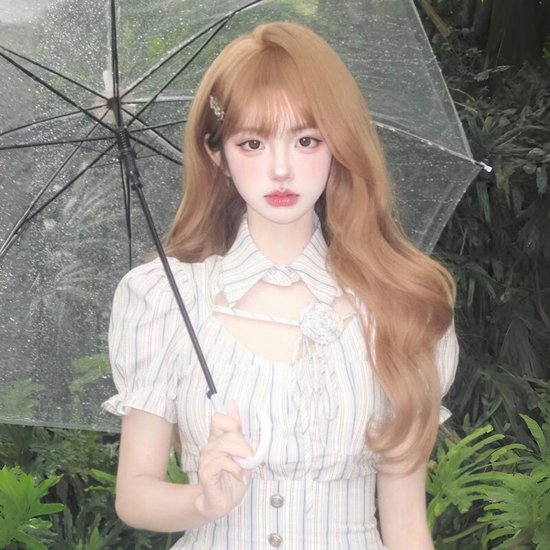 Kony Wig for Women with Long Hair, Summer Big Waves, Long Curly Hair, Water Ripples, Lolita, Champagne Color, Natural and Sweet Kony Wig for Women with Long Hair, Summer Big Waves, Long Curly Hair, Water Ripples, Lolita, Champagne Color, Natural and Sweet
