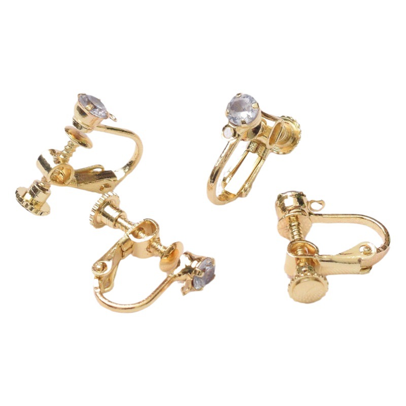 Non-Pierced Earrings Material Screw Ear Clips with Diamonds 4mm Zircon DIY Earring Accessories No-Punch Spiral Ear Clips