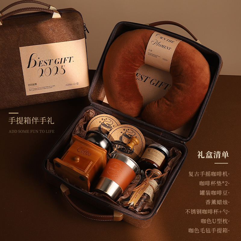 Caja de regalo de mano para clientes, taza de café portátil al aire libre, molinera de frijoles de mano para el hogar