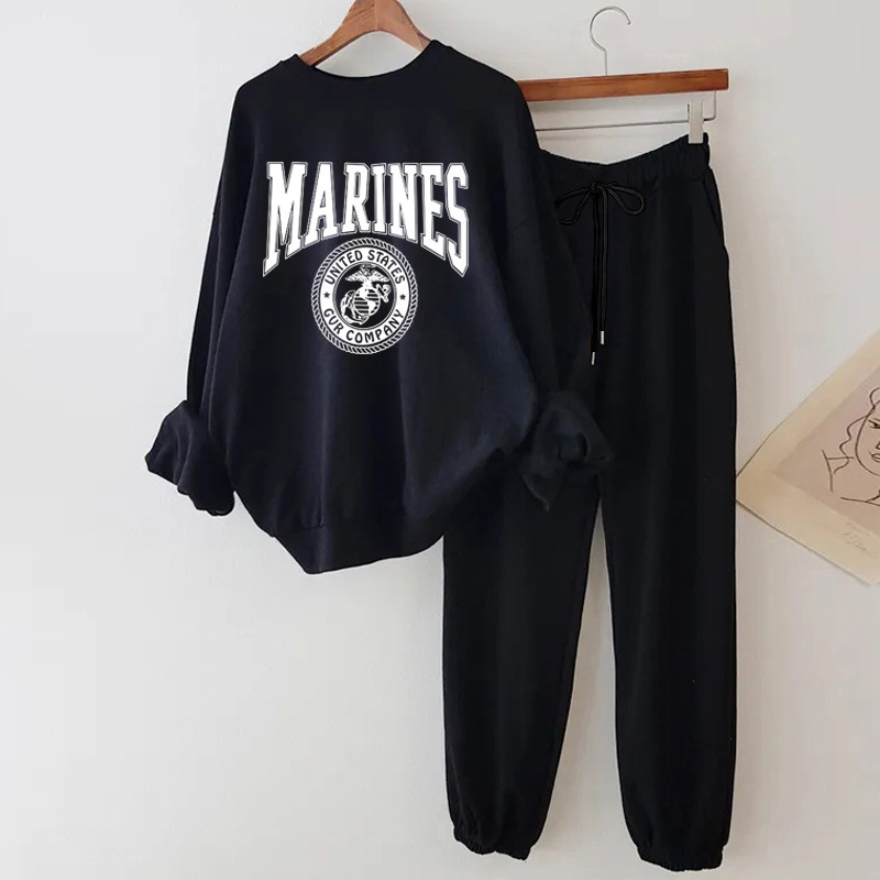 Wholesale salt style fried street sportswear suit women's spring and autumn new black fleece-lined sweater fashion two-piece thin small Wholesale salt style fried street sportswear suit women's spring and autumn new black fleece-lined sweater fashion two-piece thin small
