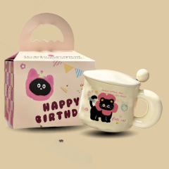 ガーリーな子猫マグカップ、蓋付きのかわいい家庭用ウォーターカップ、姉妹や友人の誕生日に