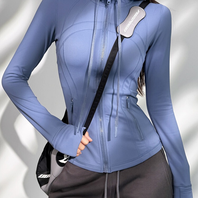 Hooded Yoga Jacket for Women, Spring and Autumn Slim-Fit Zip-Up Sports Jacket, Slimming Running Quick-Dry Fitness Top