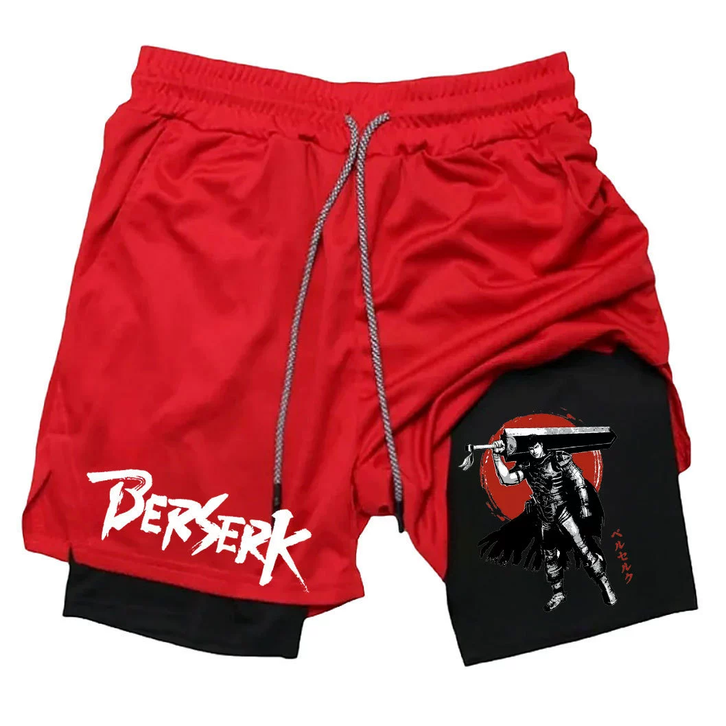 Японская анимация Berserk Sword Wind Legend Peripheral Print Мужские спортивные шорты фитнес Двойной слой Пятиминутные шорты