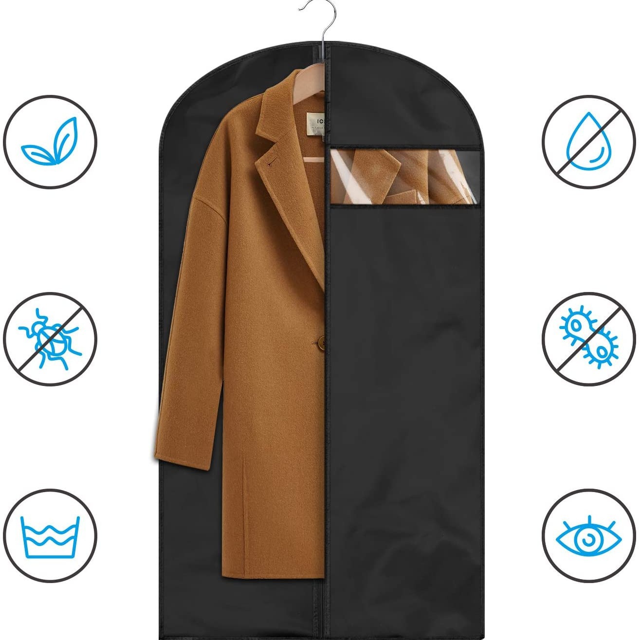 Cubierta de polvo de ropa, bolsa de ropa colgante, bolsa de polvo, cubierta de traje transparente colgante, armario para el hogar completamente cerrado, bolsa de abrigo