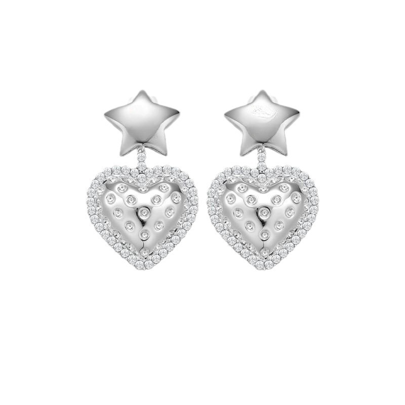15g Weight 925 Sterling Silver Ear Needle Material Rhinestones Inlay Material 1 Pair Princess Sweet Star Heart Shape Carving Copper Rhinestones Drop Earrings