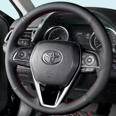 for Corolla Weichi Camry, Steering wheel cover - special-grade-genuine-leather-black-belt-hole-red-line-ralink-only-for-lingshang-default-items