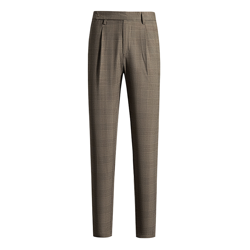 Pantalones de traje a cuadros escoceses pantalones de verano de los hombres delgados flojos rectos de lujo ligero de los hombres pantalones cortos drapeado pantalones Casuales image 7