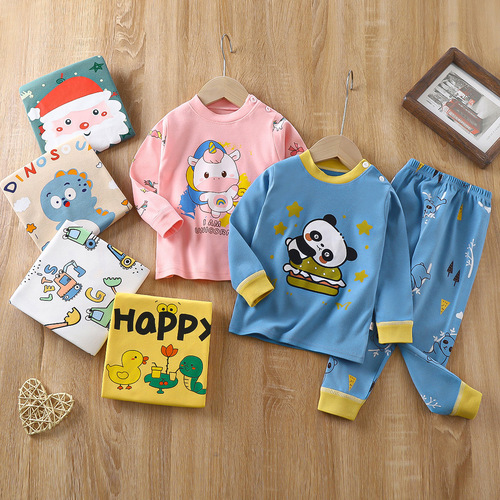Children's underwear set, cotton autumn clothes, long sleeves, baby, pure cotton, warm, long-sleeved pajamas for boys and girls, wholesale