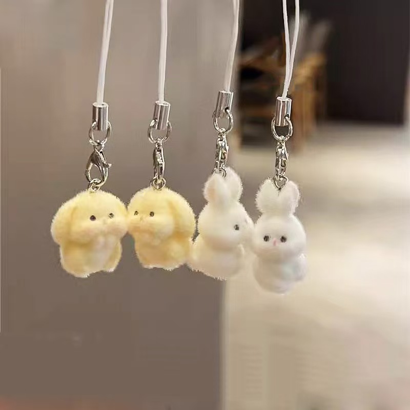 Cute Animal Angry Bunny Keychain Flocked Car Pendant Mobile Phone Chain Bag Pendant Gift for Friends