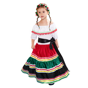 New Campus Event Day of the Dead Play Dress Mexican Ethnic Little Girl Dress Halloween Party Dress