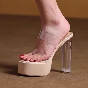 Transparent High Heels 2025 New Hate Sky High Waterproof Platform Sandals Women's Summer 15CM Show Sandals Not Tired Feet