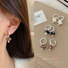 新款滴油珍珠波点蘑菇吊坠耳扣女小众设计感精致甜美少女心耳饰