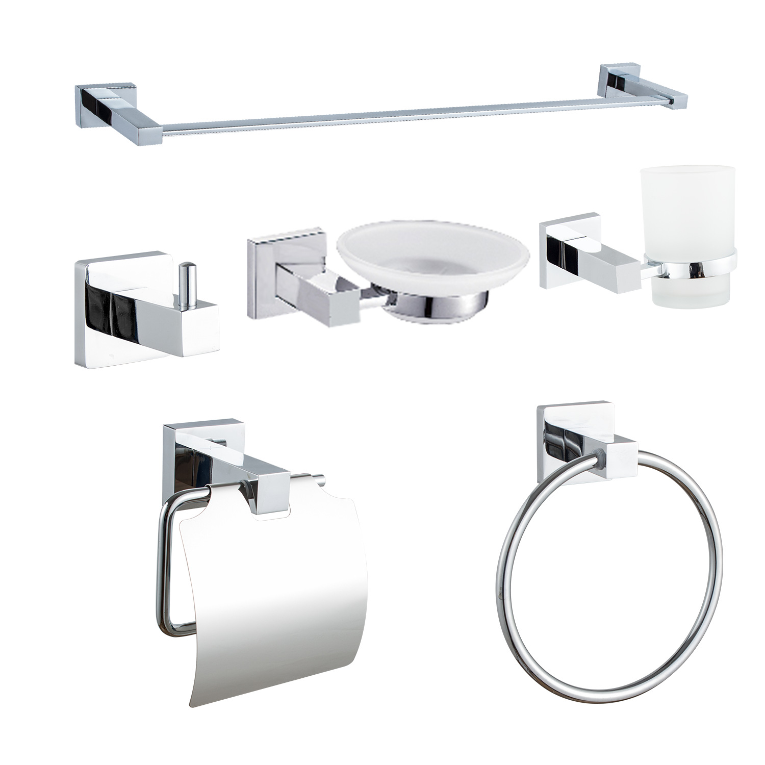 Fabricante de limpieza al por mayor baño cromado seis piezas conjunto de perforación de baño colgante de baño