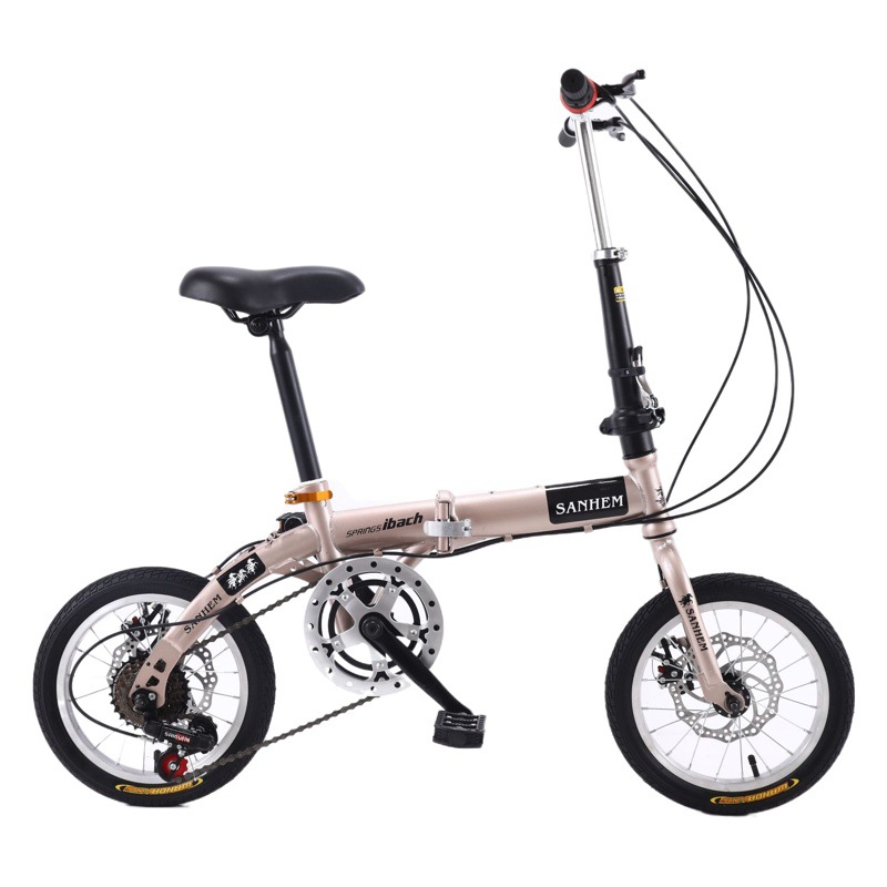 Venta al por mayor tres hipopótamo 14 pulgadas velocidad variable bicicleta plegable disco portátil luz de freno ascensor adulto estudiante transfronterizo regalo Coche