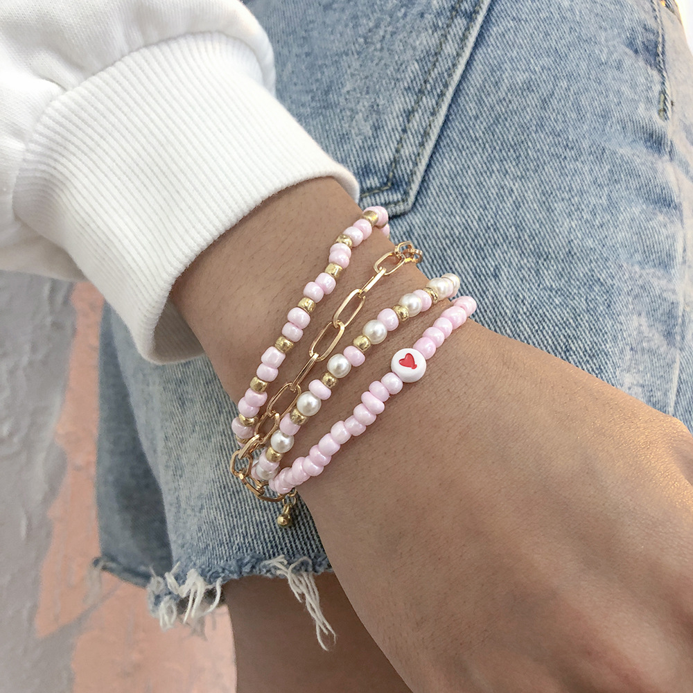 Wholesale Jewelry Hollow Chain Hit Color Beaded Bracelet Four-piece Set Nihaojewelry display picture 1