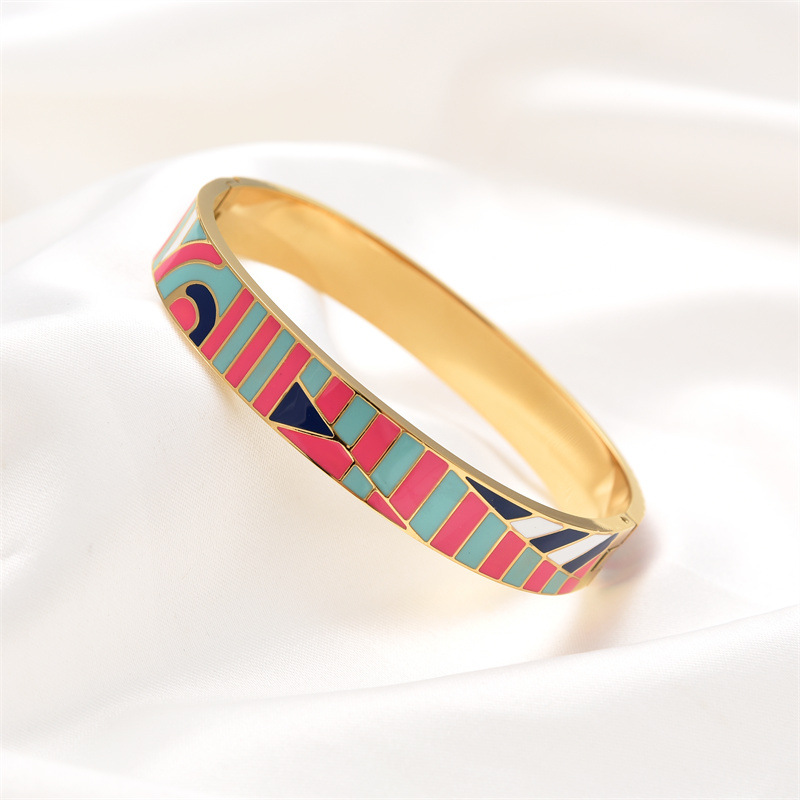 Bangle Classification 1 Piece Quantity PVD Coated Real Gold Plated 18K Gold Color Block Stainless Steel IG Style Waterproof Non Tarnish Titanium Steel Bangle