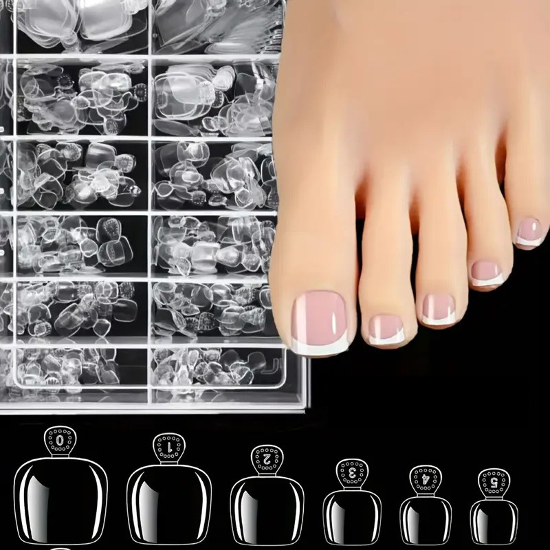 120Pcs Transparent Full Cover Toenails Durable Salon Quality 12 Kinds of Ruler Glossy Surface Square Short Style