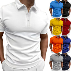 国境を越えたアマゾン夏の男性式純色半袖poloシャツ速売通レジャー修身襟ボタンシャツ男