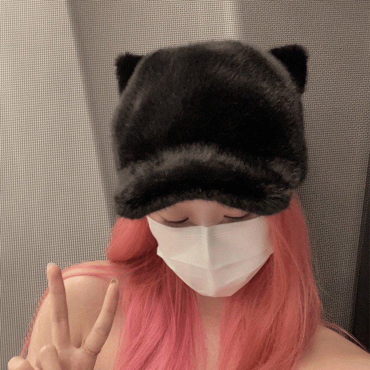 Otoño e invierno gorra de peluche de gato lindo con cola gorra gorra de pato gorra de peluche de invierno mujer gorra de peluche de invierno fría gorra de calor