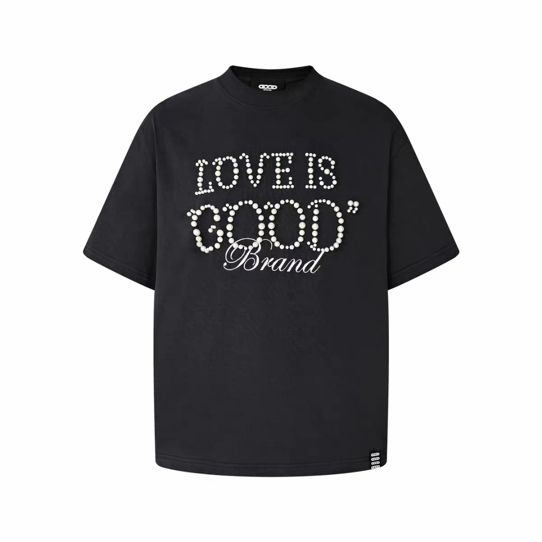 25ss Old White GOOD National Trend Niche Trendy Brand Pearl Slogan Short Sleeve Couple T-shirt Celebrity Xiaohong Blogger Same T-shirt