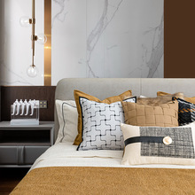 金棕色雪尼爾提花雙面款床旗床尾巾現代輕奢樣板房軟裝床品搭配