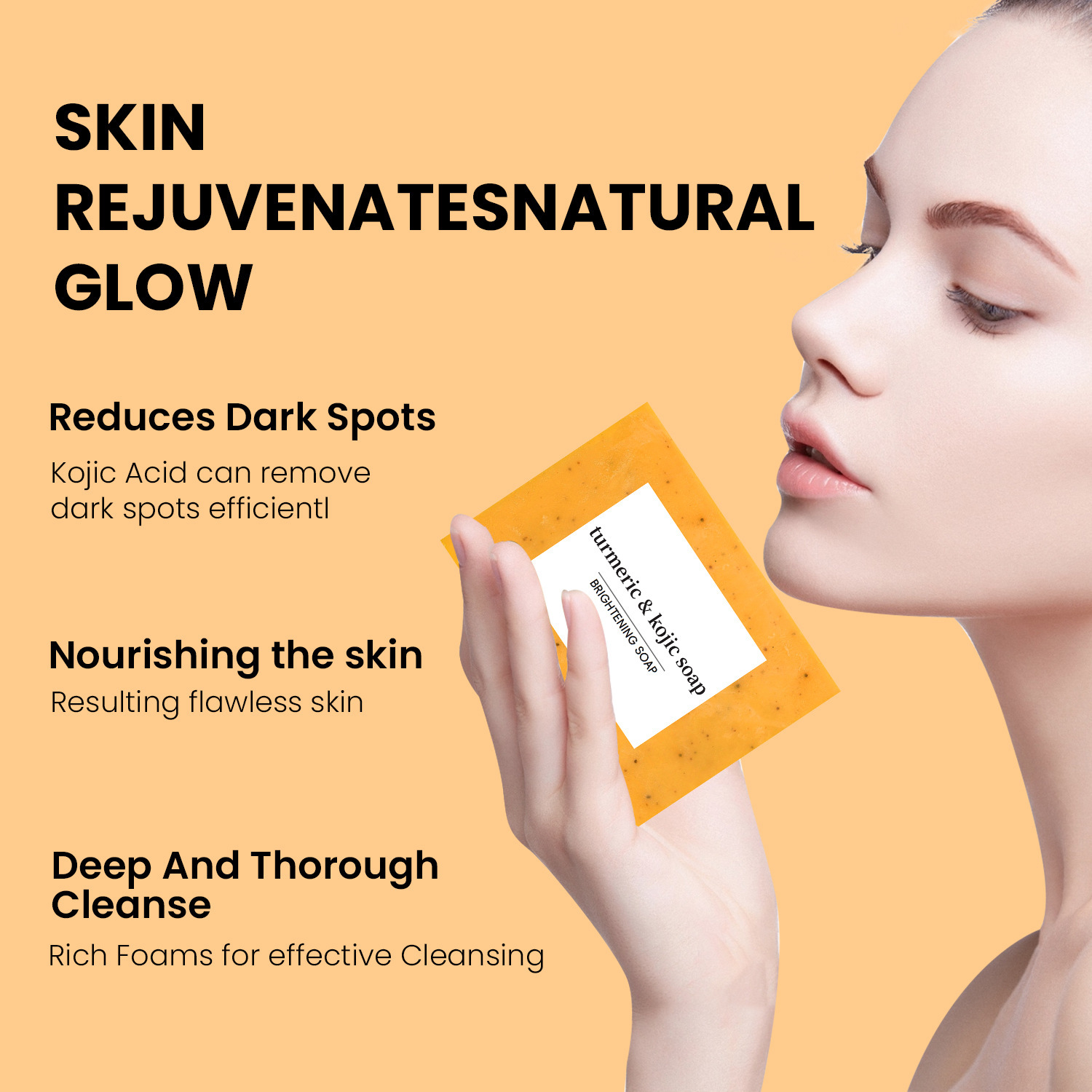 Comercio exterior transfronterizo, jabón de cúrcuma, mousse de limpieza, juego de almohadillas de limpieza de jengibre, lavado de cara, baño de limpieza, jabón hecho a mano