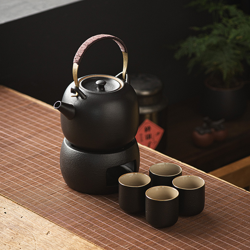 黒陶日本式大容量提梁急須家庭用耐高温濾過単壺温茶ろうそく台座加熱茶器|undefined