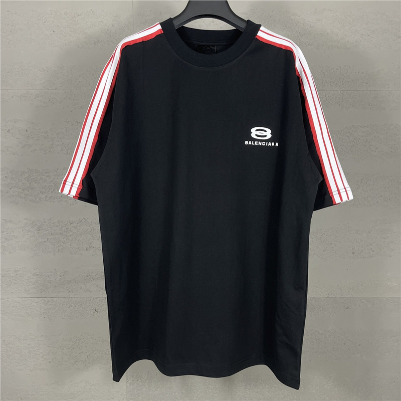 Cross-Border Correct Version of Quality B Brand 25Ss New Raglan Sleeves with Color Matching Chest Embroidered Logo Short Sleeves Loose for Men and Women