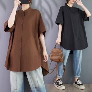 Actual Shot of 2025 Summer New Retro Style Short-Sleeved Shirt for Women, Loose Large Size Casual Elegant Top Shirt for Women