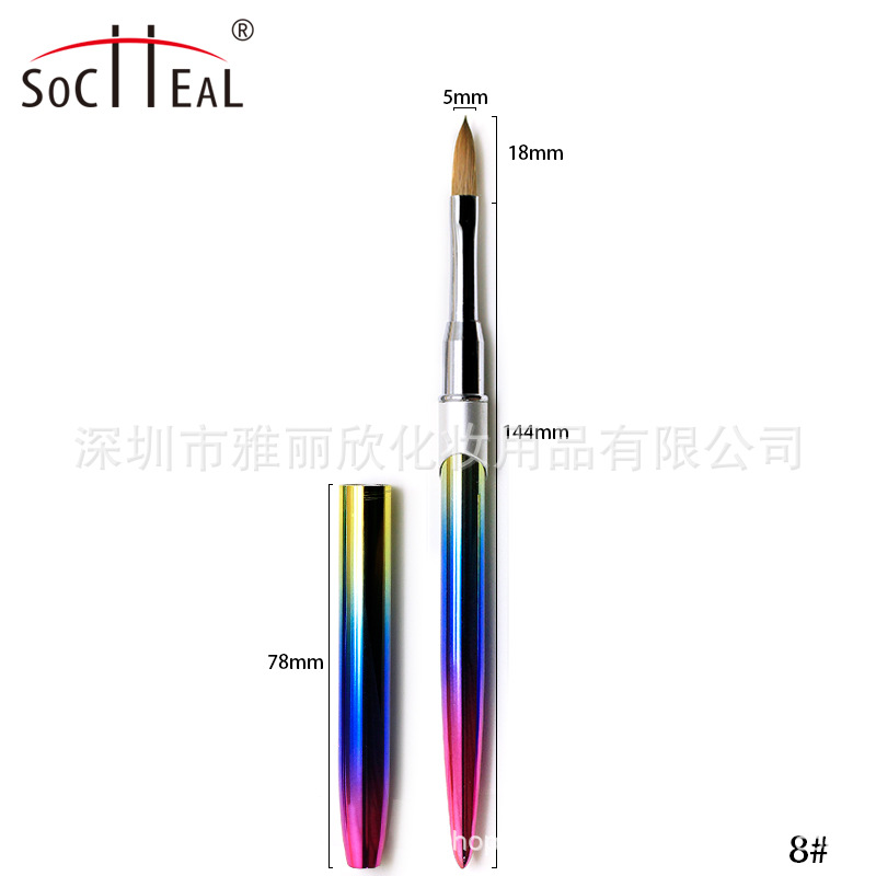 Gradiente de metal varilla boca plana pelo de visón cepillo de uñas de cristal polvo nail art Crystal pen ventas directas de la fábrica