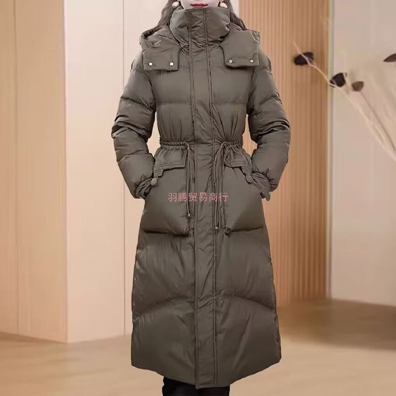 高档羽绒服女中长款2025冬季新款过膝修身加厚保暖白鸭绒连帽外套