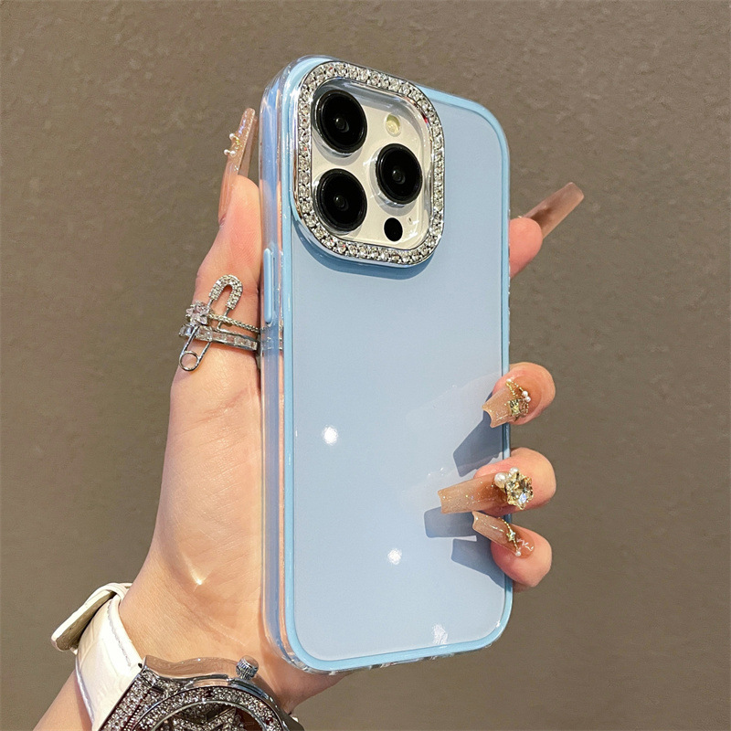 Marco de lente de diamante completo simple para iPhone16ProMax Premium 14 Apple 15 funda para teléfono móvil 13 modelos de pareja 16