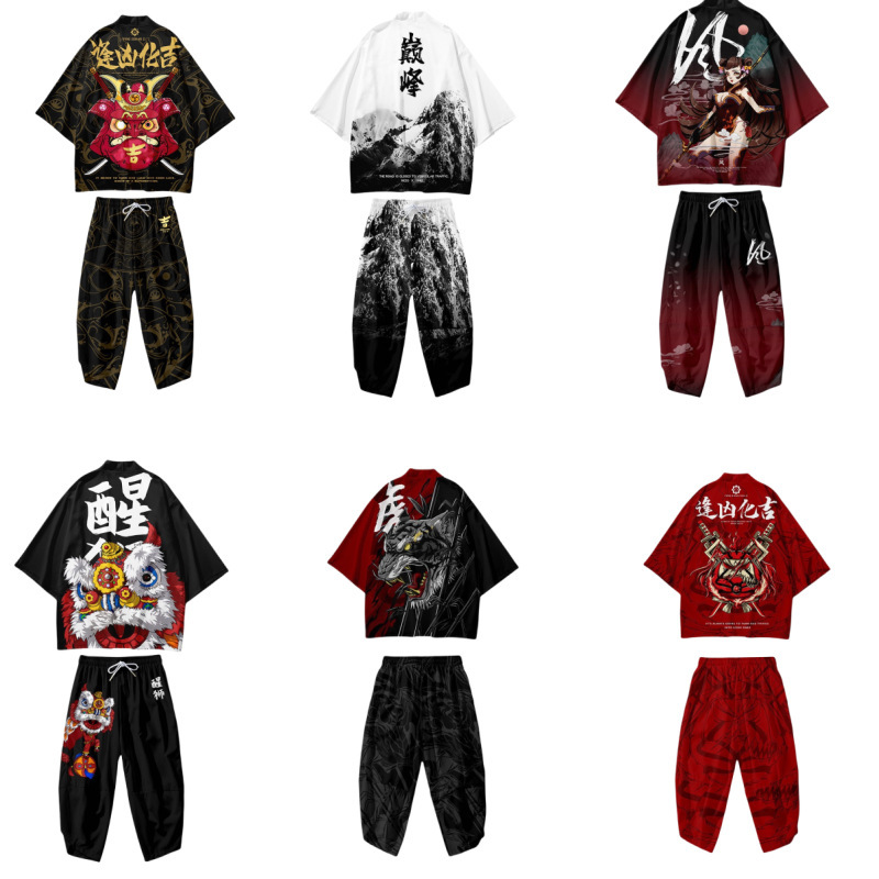 Summer Chinese Style Ukiyo-E 3D Digital Printed Retro Cardigan Harajuku Kimono Robe Jacket Feather Cloak Direct Sale