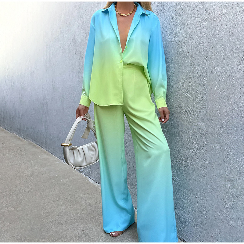Spring, Autumn Season Women's Gender Daily Women's Casual Gradient Color Polyester Printing Pant Co-ord Set Pants Sets