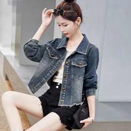 毛边牛仔外套女2023秋季新款复古气质高级感字母短款流行夹克上衣