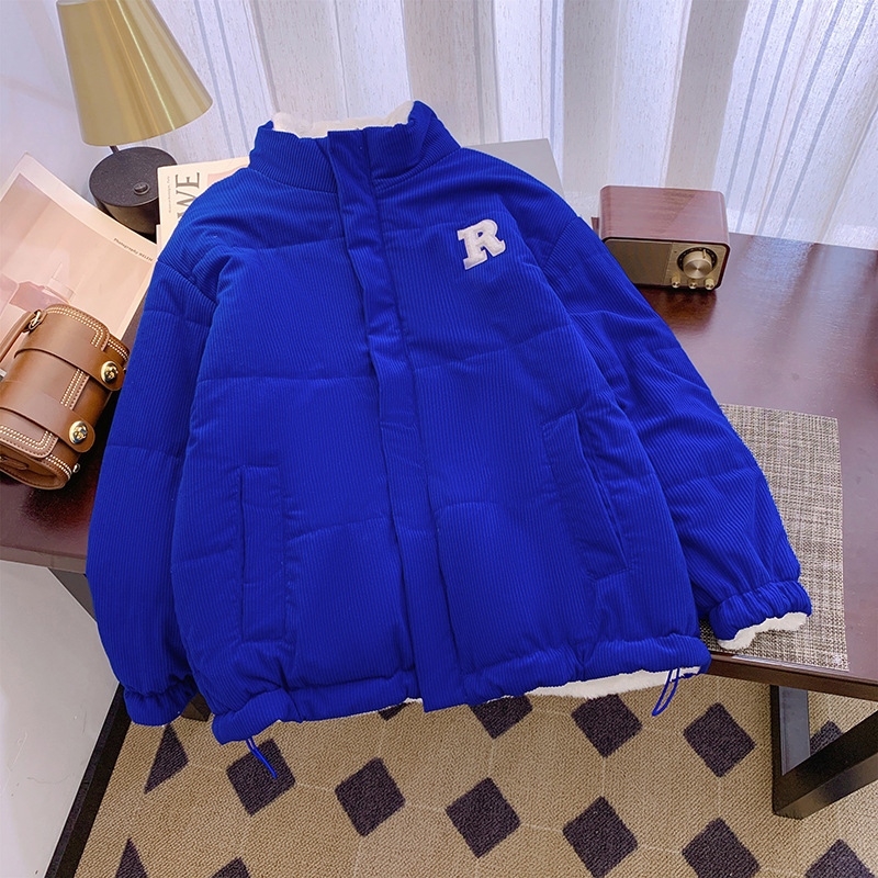 Meandruck calentamiento y terciopelo de doble perforación bordada ropa de algodón 2024 otoño y invierno nuevos productos de chaqueta de color sólido image 2