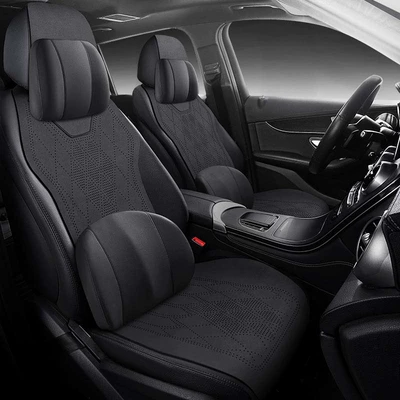 Customized all-season car seat cushion, suede perforated seat pad, breathable high-grade artificial leather saddle pad (Four Seasons Pad) - noble-black-seat-cushion