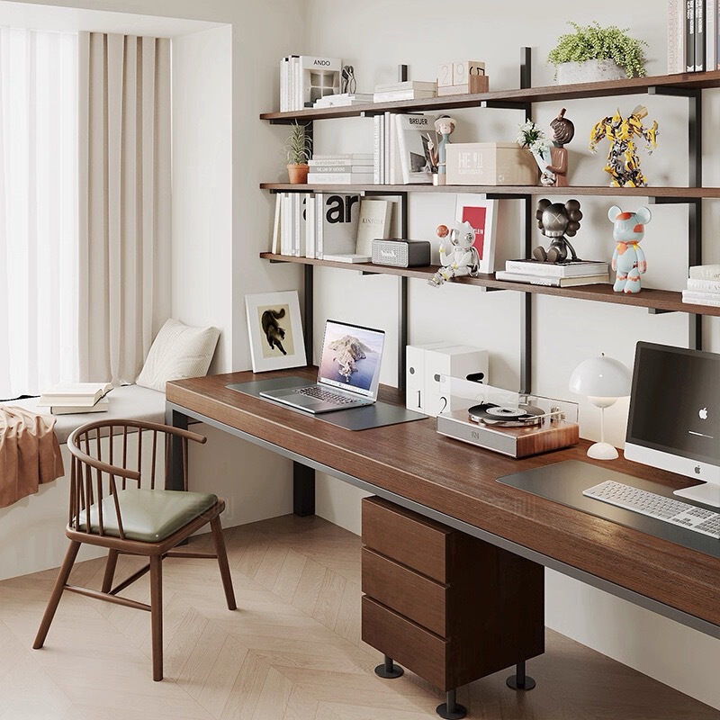 Solid Wood Double Desk Bookshelf Home Office Long Table Writing Desk Children's Study Table Large Computer Desk Bookcase Integrated Solid Wood Double Desk Bookshelf Home Office Long Table Writing Desk Children's Study Table Large Computer Desk Bookcase Integrated