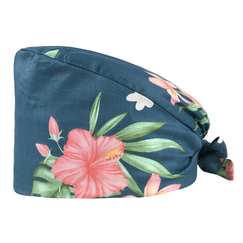 Tapa de enfermera de la UCI impresa elástico hebilla ajustable tapa quirúrgica quimioterapia de algodón puro tapa de confinamiento de las mujeres tapa de trabajo médico hombres