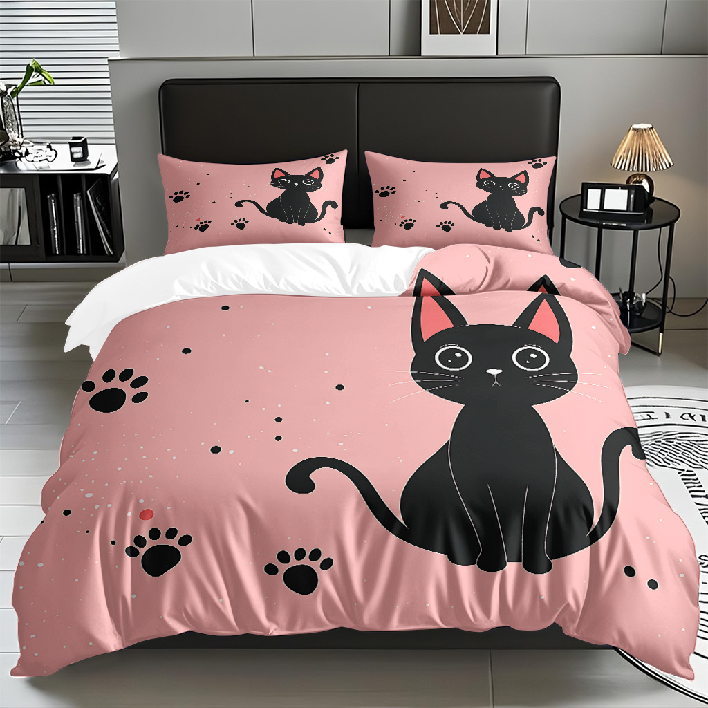 TEMU / JIT impresión digital de dibujos animados kit de edredón de gato abrasivo pro-piel transpirable fábrica textil directo