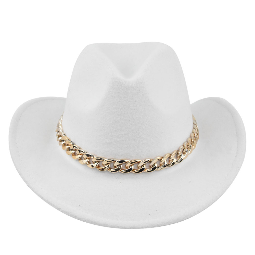 Cowboy jazz gold-plated chain woolen top felt sheep hat, cowboy hat_voghion.com