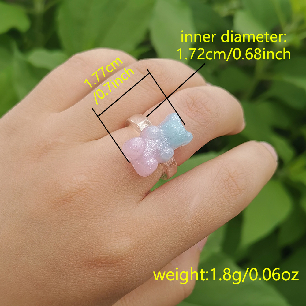 Europäischer Und Amerikanischer Grenz Überschreiten Der Neuer Geometrischer Bären Ring Im Koreanischen Ins-stil Farbring Im Mädchens Til Acryl Schmuck Frauen display picture 16